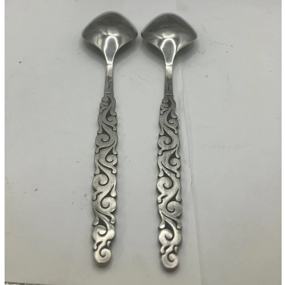 Lyon Stainless Florentine scroll‎ Spoons Set of 2 Vintage Serving Tablespoon